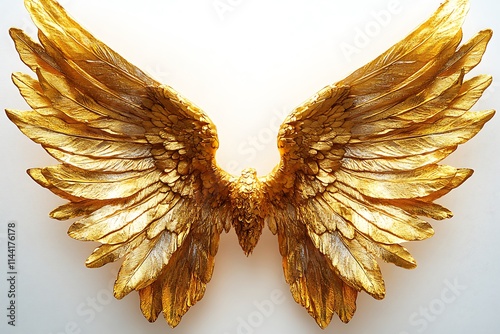 A pair of gold or golden shiny metal wings photo