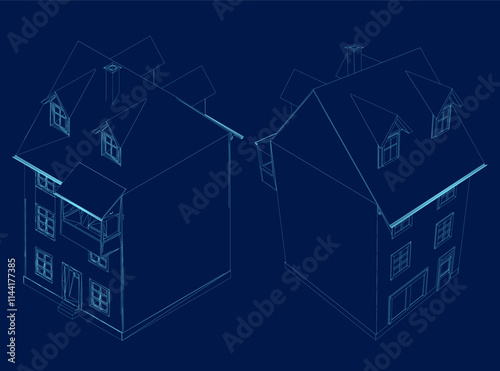 Outline building isometric style set. Vector illustration