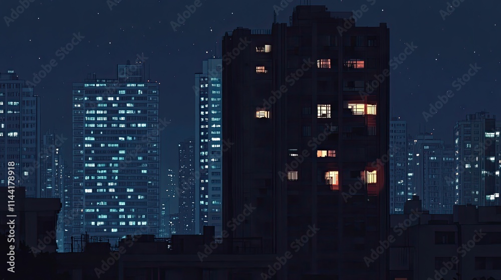 Night cityscape with illuminated apartment building windows. Night cityscape with illuminated apartment building windows.