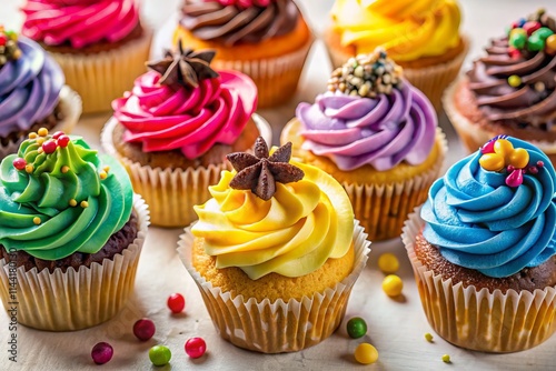 Delicious Cupcakes: A Medium Shot of Frosted Delights - Sweet Treats, Bakery, Dessert Photography