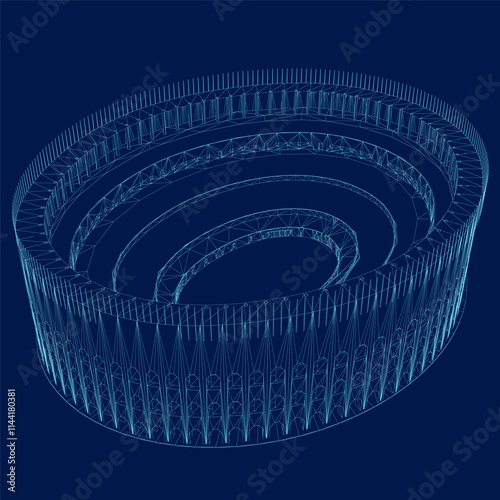 Not destroyed Coliseum wireframe of blue lines Isolated on a background. View isometric. 3D. Vector illustration