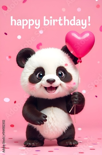Obraz na płótnie A cute panda bear is joyfully holding a vibrant pink heart shaped balloon w salonie