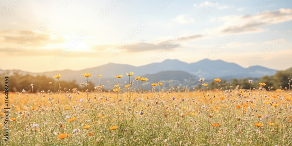 Fototapeta premium Summer Action of Wildflowers Swaying in a Serene Field Nature Landscape Photography Vibrant Environment Scenic Viewpoint Calm Concept