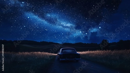 car driving in the night with a beautiful view of stars and the Milky Way