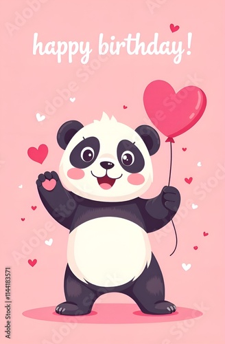 Obraz na płótnie A cute panda bear is joyfully holding a vibrant pink heart shaped balloon w salonie