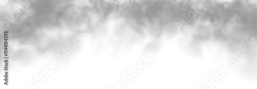 Grey smoke puff, white background and studio with no people with fog in the air. For used on light backgrounds. Transparency only in vector PNG format.	