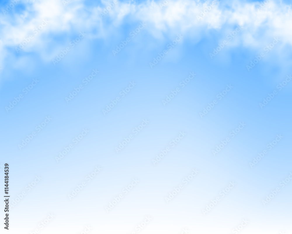  Blue sky with clouds on transparent background in vector PNG format. Weather element or pattern art. Horizontal panorama of a gloomy sky with clouds.