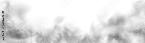 Grey smoke puff, white background and studio with no people with fog in the air. For used on light backgrounds. Transparency only in vector PNG format.	