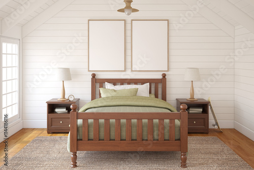 Fototapeta Naklejka Na Ścianę i Meble -  Poster mockup. Toddler room. 3d render.