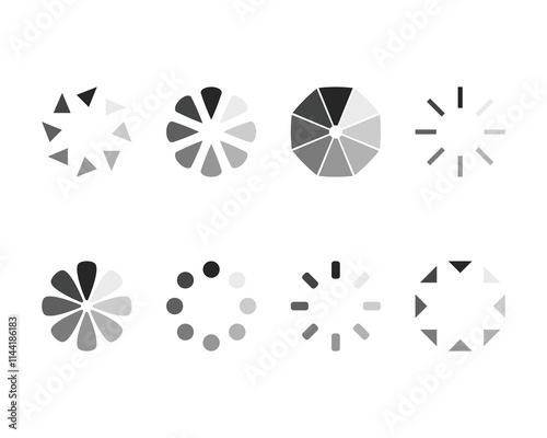 Collection Loading bar status icon. Vector illustration. Set of vector loaded icons. Download progress. Donload or Upload.