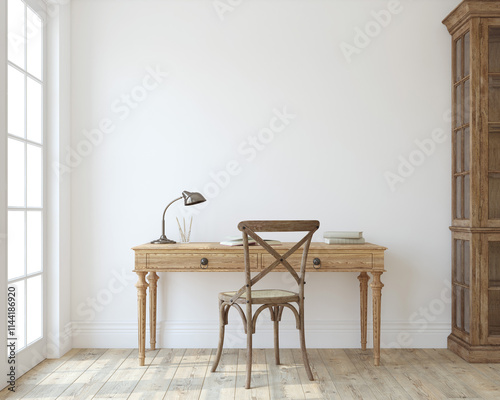 Fototapeta Naklejka Na Ścianę i Meble -  Romantic interior of home office. 3d render.
