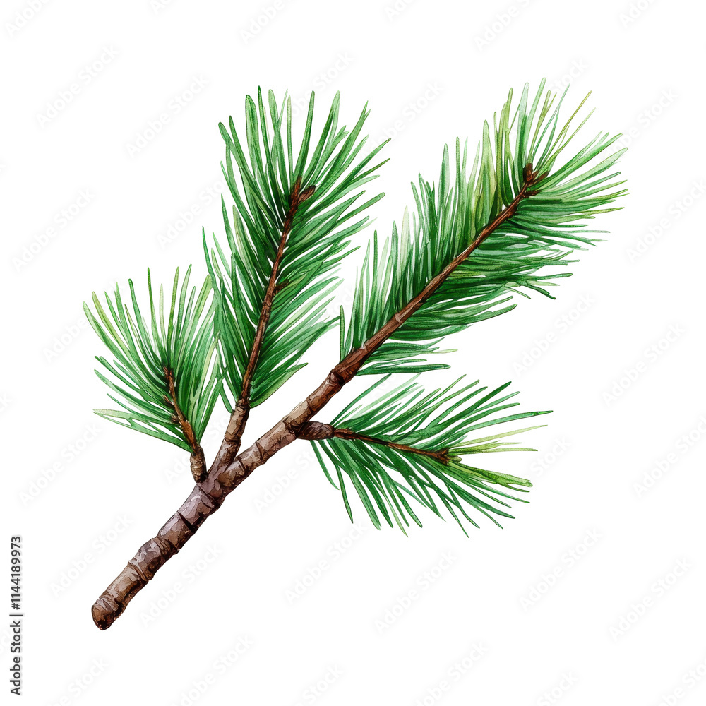 Watercolor Japanese Pine Tree Branch Illustration Watercolor Japanese Pine Tree Branch Illustration