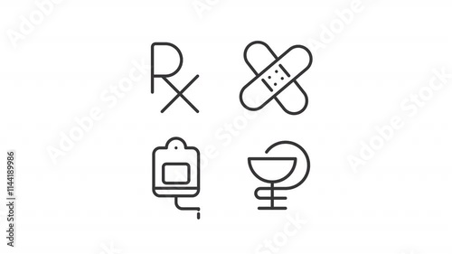 Wallpaper Mural Clinical treatment animation set. Treatment medication animated line icons. Drip bag, trauma plaster. Black illustrations on white background. HD video with alpha channel. Motion graphic Torontodigital.ca
