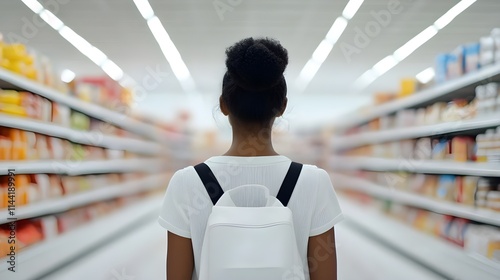 Young woman buying groceries in a supermarket photo