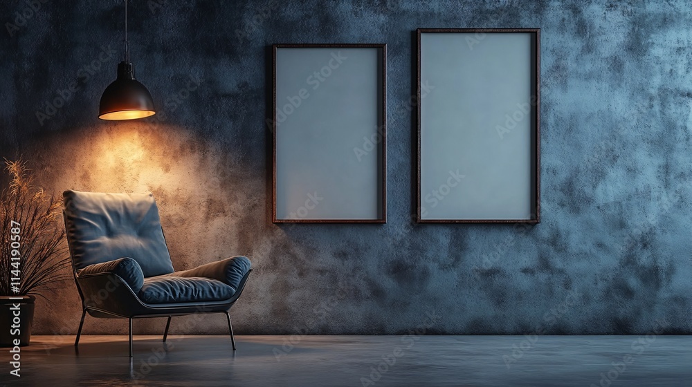 Fototapeta premium Three empty poster frames on a wall, providing the perfect space for branding and marketing visuals.