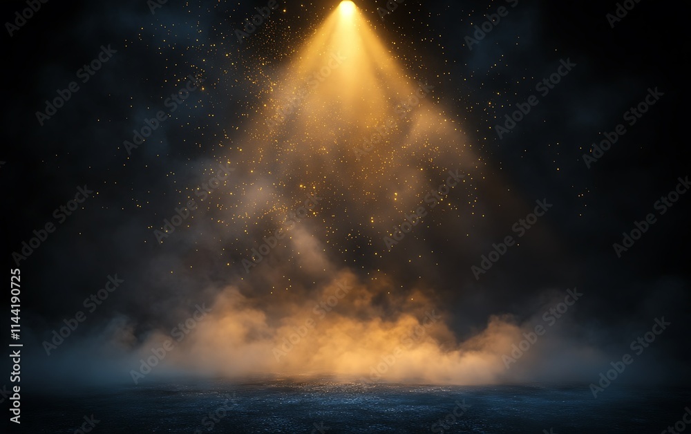 Fototapeta premium Dramatic spotlight illuminating smoky, dark background.