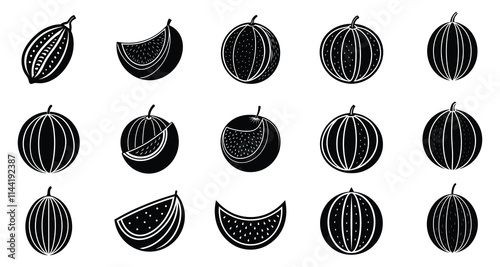 Melon fruits silhouette on white background