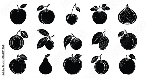 Orchard fruits silhouette on white background
