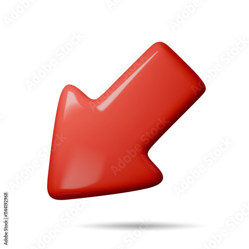 3d Arrow pointing down and sideways red color. Realistic 3d render In minimal style. Icon isolated on white background. Vector illustration