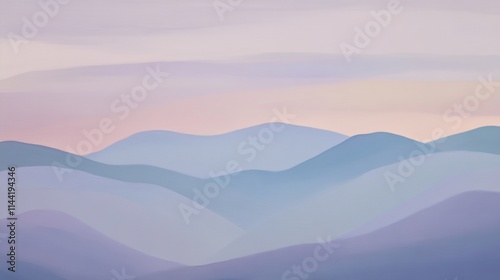 Abstract soft gradients of muted lavender, sky blue, and dusty rose forming layered mountain-like ridges, evoking serene twilight landscapes blending tranquility and calm