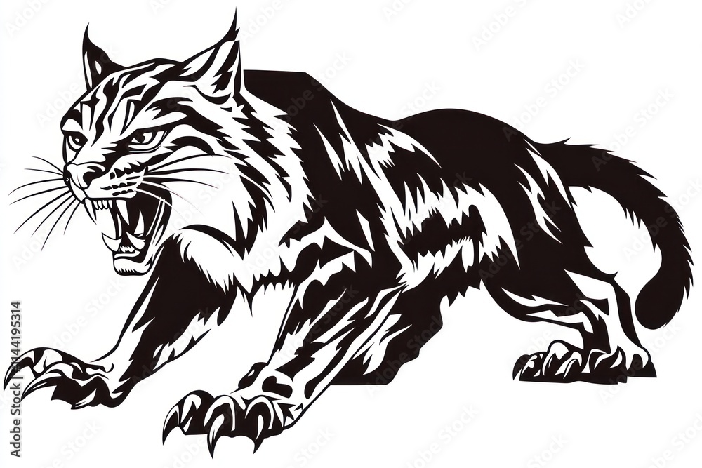 Angry lynx crouches, ready to pounce. Angry lynx crouches, ready to pounce.