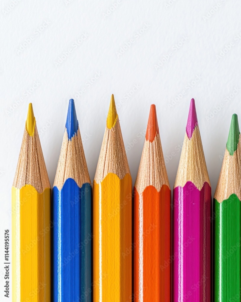 Row of colorful pencils on white background. Row of colorful pencils on white background.