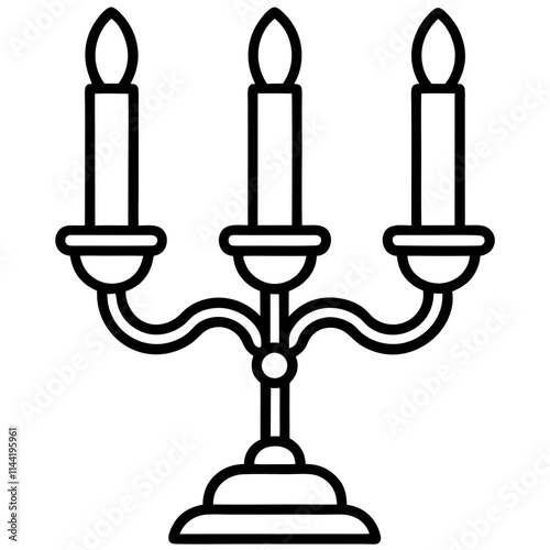 Castle Candelabras, Candle Holders silhouette,line art vector icon illustration,light,candle on white background.