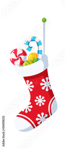 Decorated christmas stocking with gifts