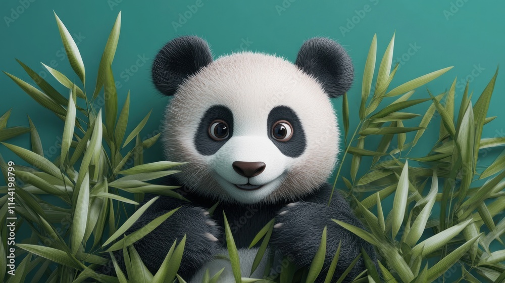 Cute panda in bamboo foliage. Cute panda in bamboo foliage.