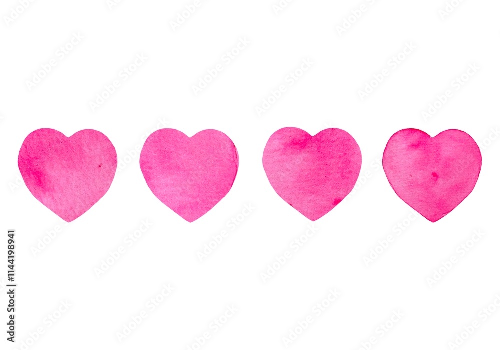 Set of hand drawn watercolor illustration pink hearts in different shades. Suitable for cards, Valentine's Day designs, weddings and romantic projects. Day holiday greetings. Love symbol. Set of hand drawn watercolor illustration pink hearts in different shades. Suitable for cards, Valentine's Day designs, weddings and romantic projects. Day holiday greetings. Love symbol.