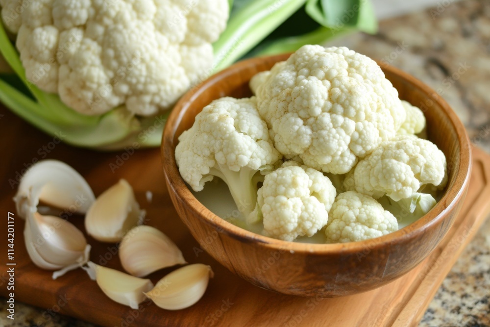 Fresh Cauliflower and Garlic Ready for Cooking Fresh Cauliflower and Garlic Ready for Cooking