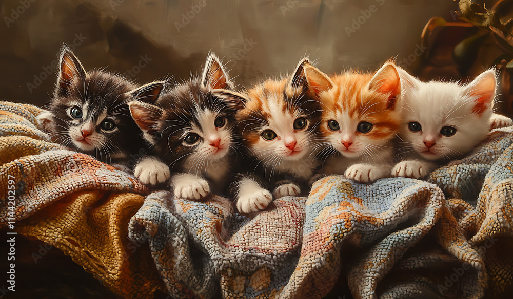 A group of tiny kittens cuddled together on a soft, warm blanket, evoking feelings of tenderness and love. A group of tiny kittens cuddled together on a soft, warm blanket, evoking feelings of tenderness and love.