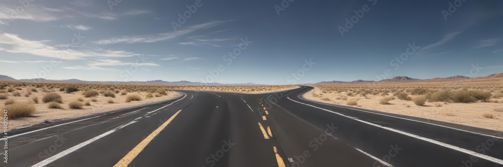 Endless asphalt ribbon stretches to vanishing point under vast, clear sky , infrastructure, sunlight, tarmac Endless asphalt ribbon stretches to vanishing point under vast, clear sky , infrastructure, sunlight, tarmac