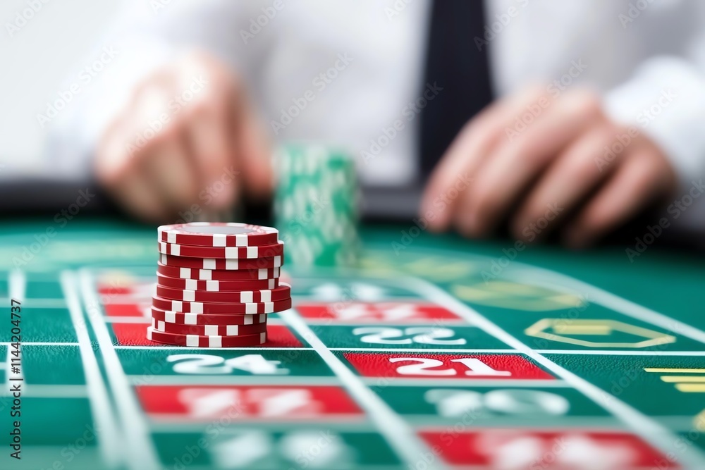 A close-up of a roulette table with colorful chips and a player's hands in the background. This image captures the excitement and strategy of casino games during leisure time.