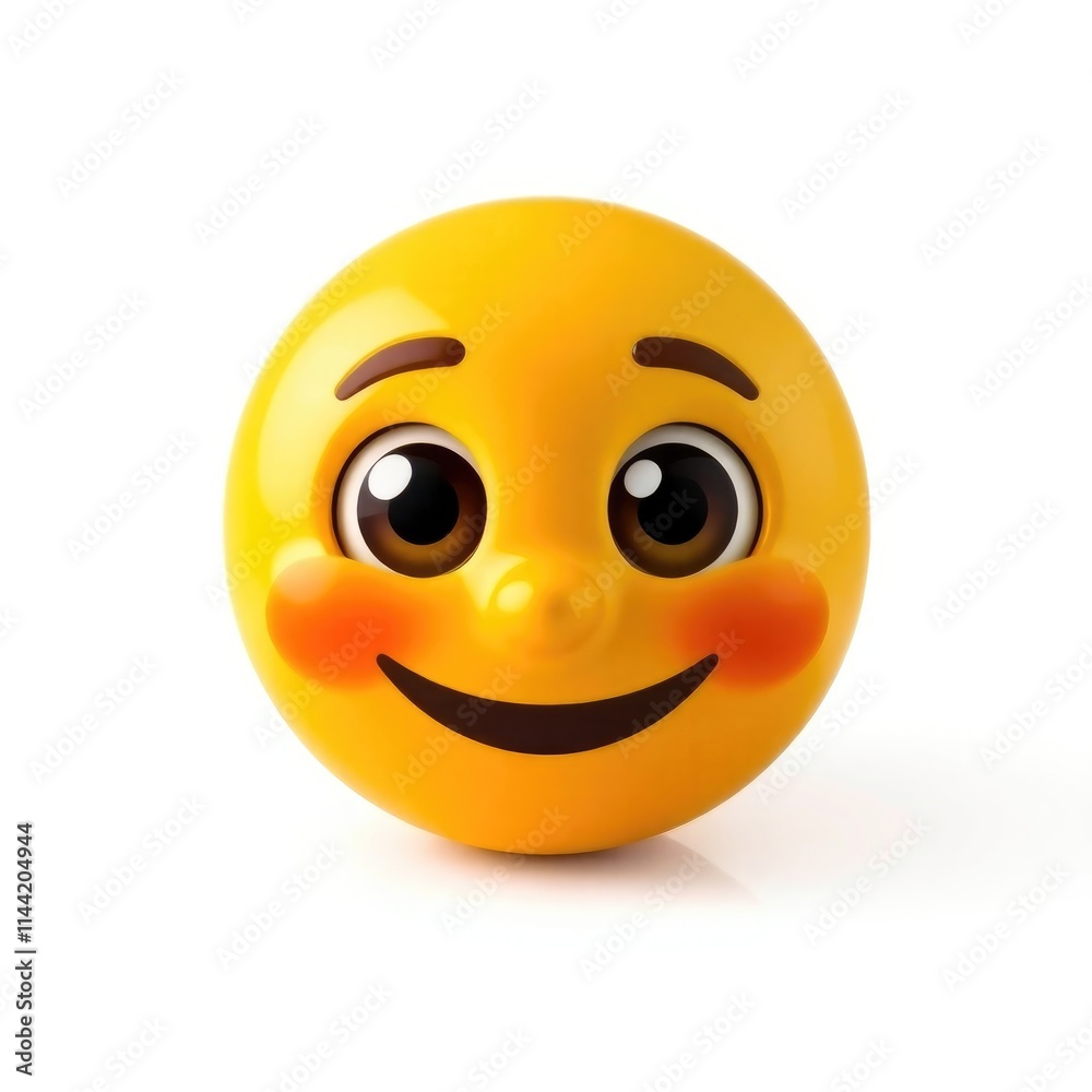 Fototapeta premium A vibrant yellow smiley face showcases big, cheerful eyes and rosy cheeks, embodying happiness and joy, ideal for conveying cheerful emotions in communications