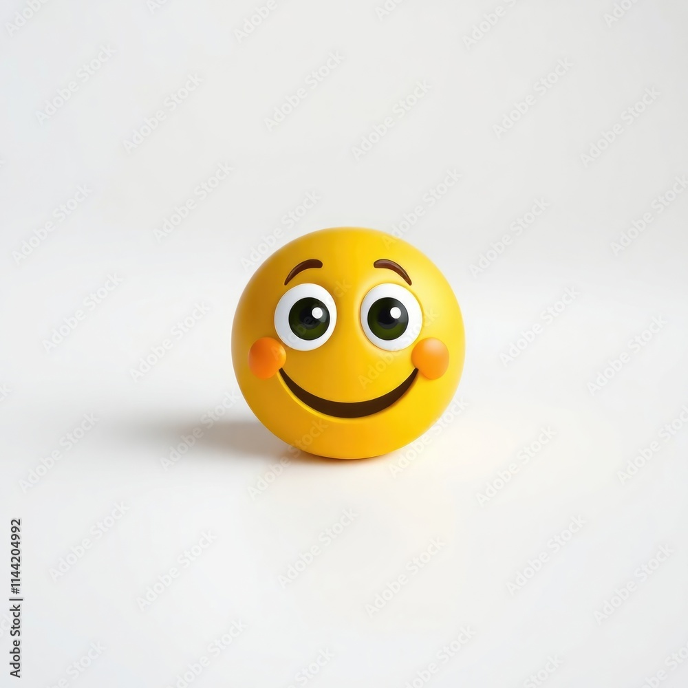 Fototapeta premium A vibrant yellow smiley face with large, expressive eyes and rosy cheeks sits proudly against a plain background, spreading cheer and warmth in any space