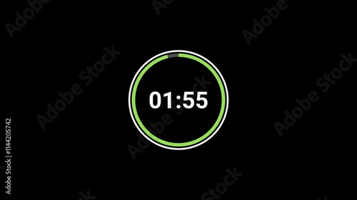Two minute circle countdown timer animation on transparent background with alpha channel countdown video