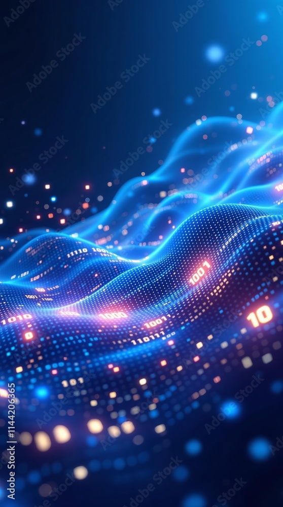 Visualization of Flowing Binary Code and Data Streams in Blue Tones Visualization of Flowing Binary Code and Data Streams in Blue Tones