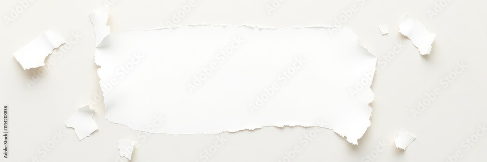 Jagged edges of several blank white torn paper scraps on a neutral background, stationery, design, isolated Jagged edges of several blank white torn paper scraps on a neutral background, stationery, design, isolated