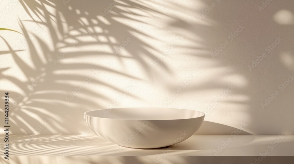 White bowl under plant shadows. White bowl under plant shadows.