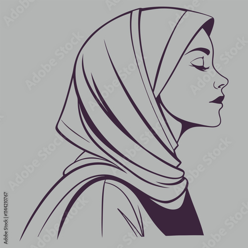 woman wearing hijab line art silhouette vector art and illustration