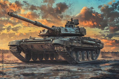 Military tank with large gun on top, ideal for military and defense-themed content.
