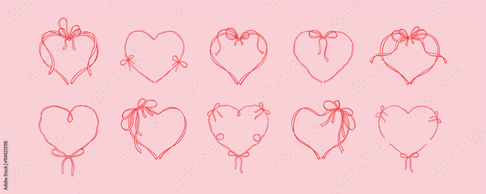 © Kseniia - Valentines day elegant greeting card template. Cute line art hand drawn bow ribbon heart frame. Romantic love drawing. Coquette, flirtation, girly concept. Menu, wedding, Birthday invitation design © Kseniia - Valentines day elegant greeting card template. Cute line art hand drawn bow ribbon heart frame. Romantic love drawing. Coquette, flirtation, girly concept. Menu, wedding, Birthday invitation design
