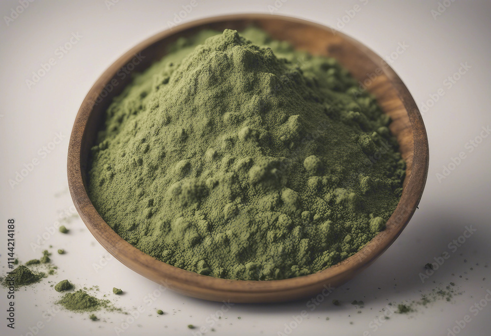 Green tea powder on a Green tea powder on a