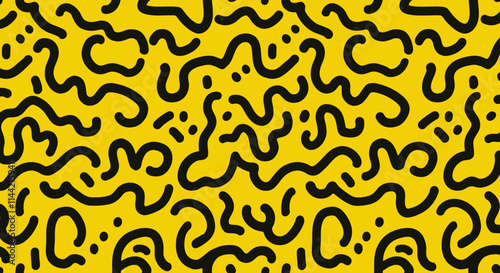 Vibrant Seamless Patterns with Bold Line Art on Colorful Backgrounds
