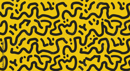 Vibrant Seamless Patterns with Bold Line Art on Colorful Backgrounds
