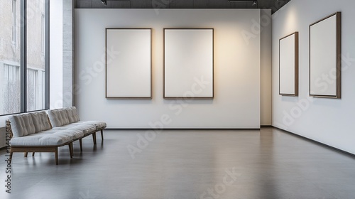 Art gallery frames mockup with minimalist design, perfect for showcasing artwork in a stylish, modern interior space