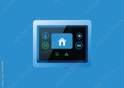 Create a clean, minimalist vector illustration of a smart thermostat, showcasing its digital display and sleek design.