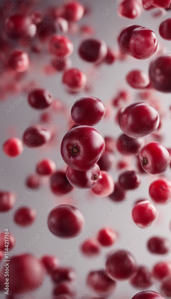 Falling cranberry fruits on a vertical Falling cranberry fruits on a vertical