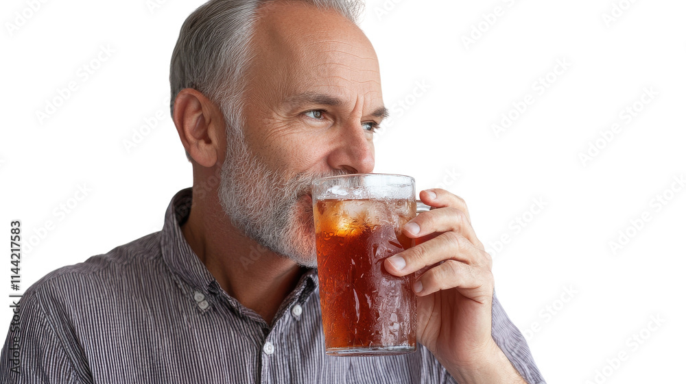 Refreshing Cold Iced Tea Experience for a Middle-Aged Man, Perfect for Summer Relaxation and Social Gatherings. Refreshing Cold Iced Tea Experience for a Middle-Aged Man, Perfect for Summer Relaxation and Social Gatherings.